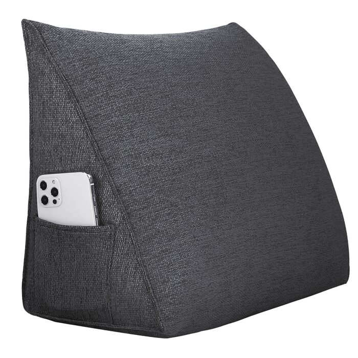 Трикутна клиноподібна подушка - Зручна лляна спинна подушка для читання або сидіння, універсальна опорна подушка для дивана, ліжка та відпочинку (Ma Grey, 45x20x35 см) Ma Grey 45x20x35 см