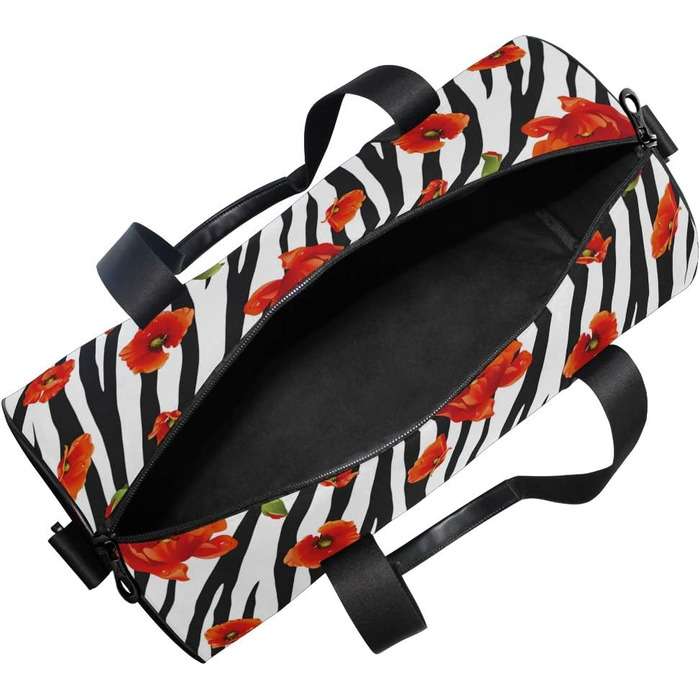 Сумка-мішок із зебровим принтом та червомими маками, з цупкої тканини, дорожня сумка, сумка на вихідні, для багажу, ручна сумка для чоловіків та жінок, для спорту та подорожей