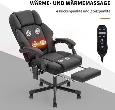 Ергономічне офісне крісло, масажне та підігріте крісло, обертове крісло з підставкою для ніг, меблі для кабінету, крісло для ПК, крісло керівника, тип PU (чорний)