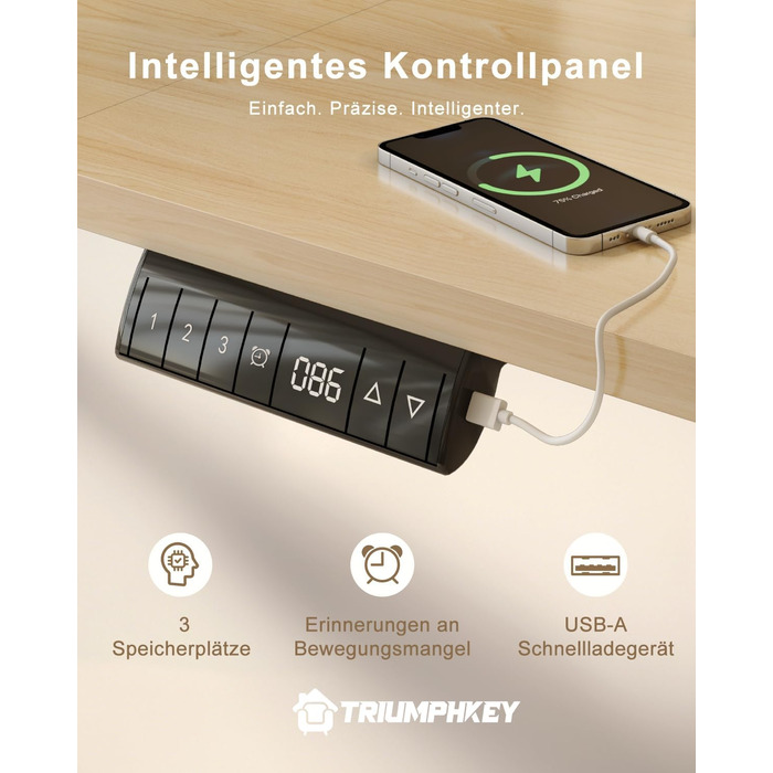 Стіл з регульованою висотою 160x80 з портом зарядки USB, 3 попередньо встановлені налаштування пам&39яті, стіл з регульованою висотою та органайзером для кабелів, комп&39ютерний стіл, стіл для роботи стоячи, бежевий 160 x 80 см, клен білий