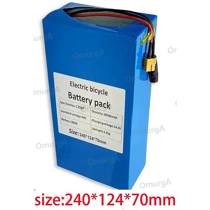 Акумулятор для електровелосипеда 48V 48Ah електричний велосипедний акумулятор 48V 48000MAh вбудований BMS водонепроникний ПВХ акумулятор для велосипедного двигуна потужністю 1000W 800W 750W 500W 200W із зарядним пристроєм 54.6V 2A 48V 38Ah XT60DC