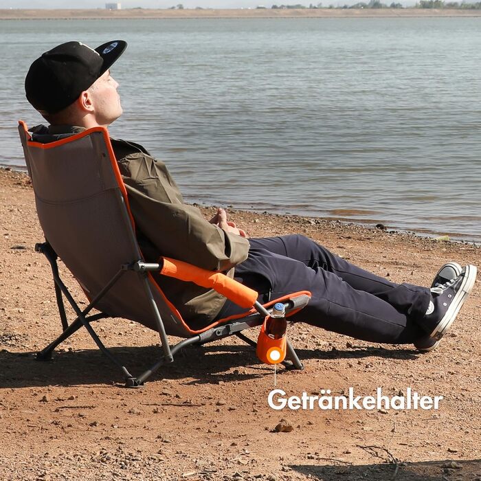 Складаний пляжний стілець Portal, легкий кемпінговий стілець, низькопрофільний, дихаюча тканина, вантажопідйомність 150 кг, портативний складний стілець з сумкою для перенесення та тримачем для напоїв для пляжу, саду, походів, сірий, 2 шт.