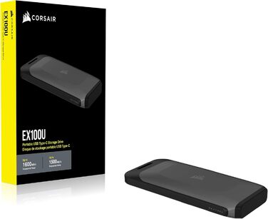 Портативний USB-накопичувач Corsair EX100U на 1 ТБ з інтерфейсом USB Type-C - надшвидкий для будь-якого ПК/машини/консолі, Gen2 x2, Plug-and-Play, у комплекті кабелі USB Type-C і USB Type-A - чорний