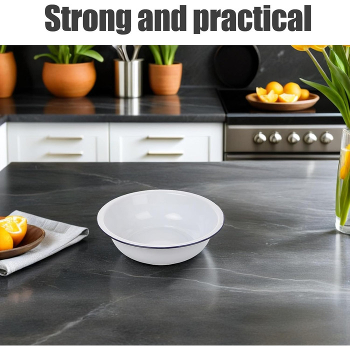 Загальна емальована чаша Біла 32 см потовщена вінтажна емальована чаша Велика побутова чаша для миття, замішування, подачі та приготування салатів