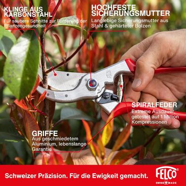 Садові ножиці FELCO 4 для великих правшів, ріжуть гілки діаметром до 25 мм, довжиною 210 мм, з канавкою для соку, ковані ручки, надійний інструмент для всіх завдань з різання. FELCO 4 Single