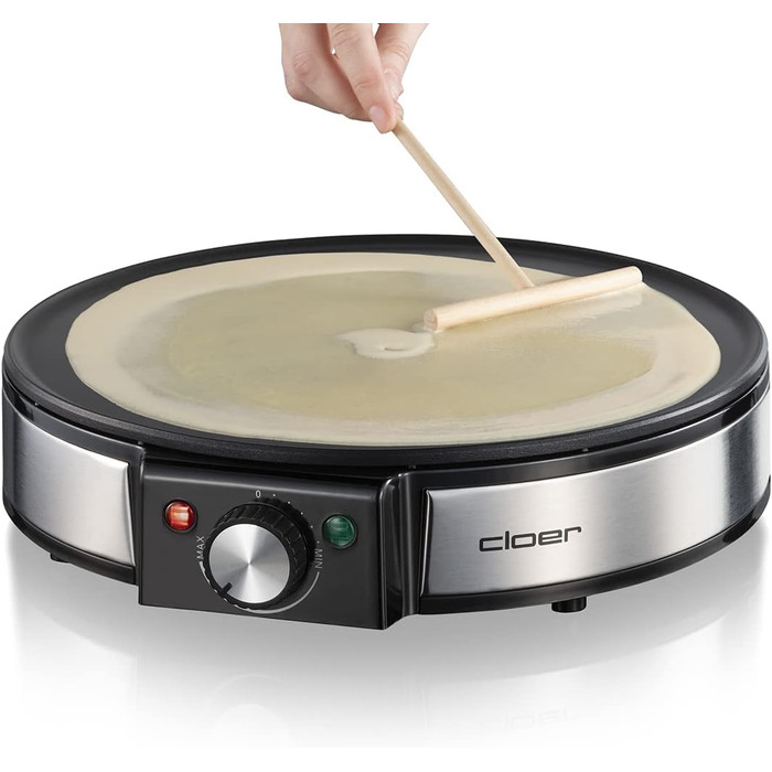 Млинниця Cloer 6630, для солодких або солоних млинців з 30 см Ø, 1200 Вт, антипригарне покриття, в т.ч. дерев'яний розмазувач і токар тіста, чорний Single
