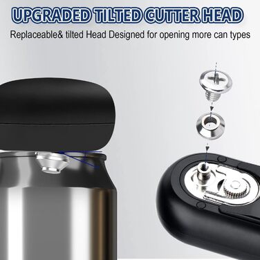 Консервний нож BUDOCI Електричний, акумуляторний консервний нож без гострих країв, зі змінною ріжучою головкою Автоматичний відкривач для банок для кухарів, людей похилого віку, молоді, дітей, артритних рук