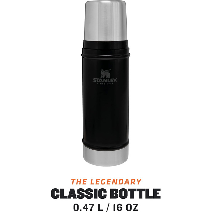 Термос Stanley Classic Legendary 473 мл - Зберігає напої гарячими або холодними протягом 15 годин - Термос з нержавіючої сталі - Без BPA - Можна мити в посудомийній машині - Матовий чорний 750 мл Матовий чорний