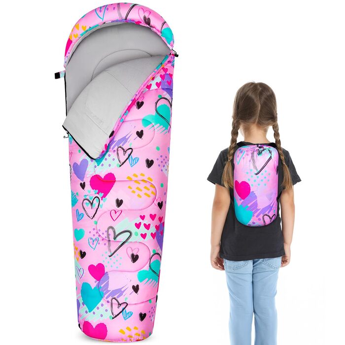 Спальний мішок MHJY для кемпінгу для хлопчиків та дівчаток, дитячий спальний мішок ідеально підходить для використання в приміщенні та на вулиці, кемпінгу, піших прогулянок, походів, 3-сезонний дитячий спальний мішок 178 см для теплої та прохолодної погод