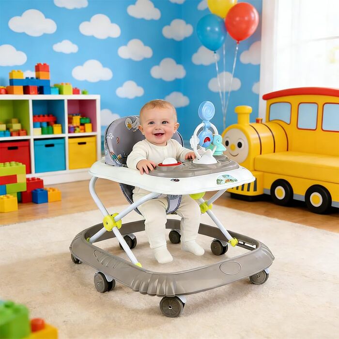 Дитячі ходунки, 4 в 1, з ігровою дошкою, 4 регульовані висоти, складані, для дітей від 6 до 18 місяців (Kaki, 58 x 55 x 65 см) kaki 58x55x65 см