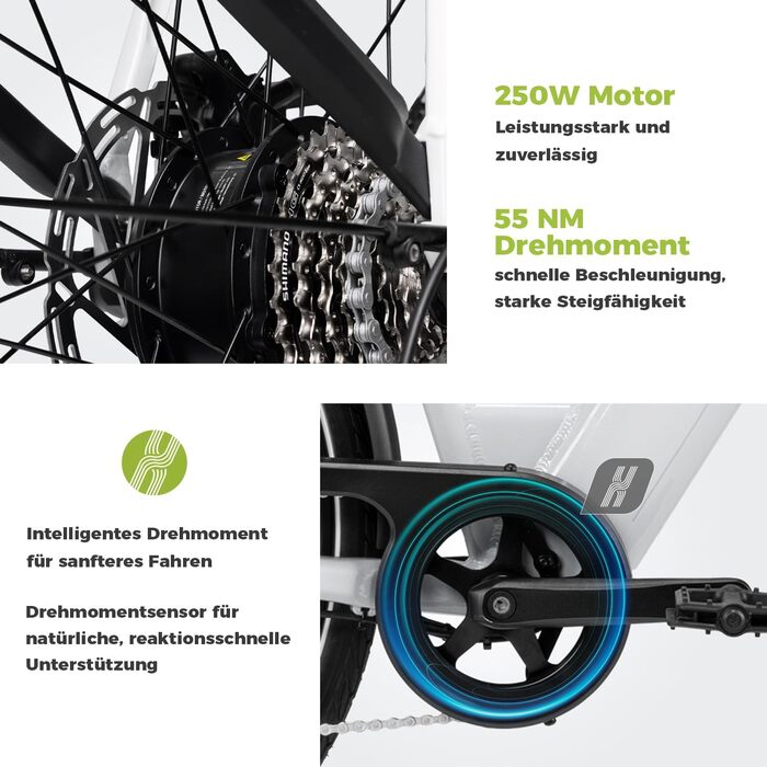 Електровелосипед DERUIZ Quartz 28 дюймів для жінок та чоловіків, електричний міський та трекінговий велосипед, акумулятор 48 В, запас ходу до 161 км, 8 швидкостей, крутний момент 55 Нм, керування за допомогою застосунку, гідравлічні дискові гальма Moonbea