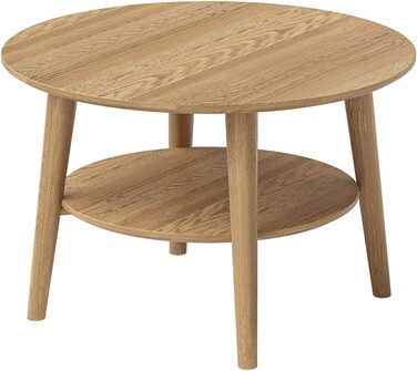 Круглий журнальний столик Skølm Mjlnir Ø70 см стіл для вітальні з масиву дуба диванний столик з 2 полицями невеликий журнальний столик, натуральне промаслене покриття дерев&39яний стіл для вітальні з місцем для зберігання круглий журнальний столик з натур