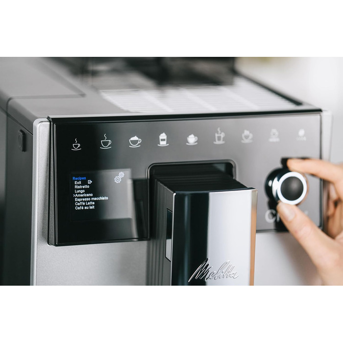Кавомашина Melitta CI Touch автоматична кавомашина з молочною системою, вбудованою кавомолкою та капучинатором для еспресо та капучино, срібляста (Modern Silver)