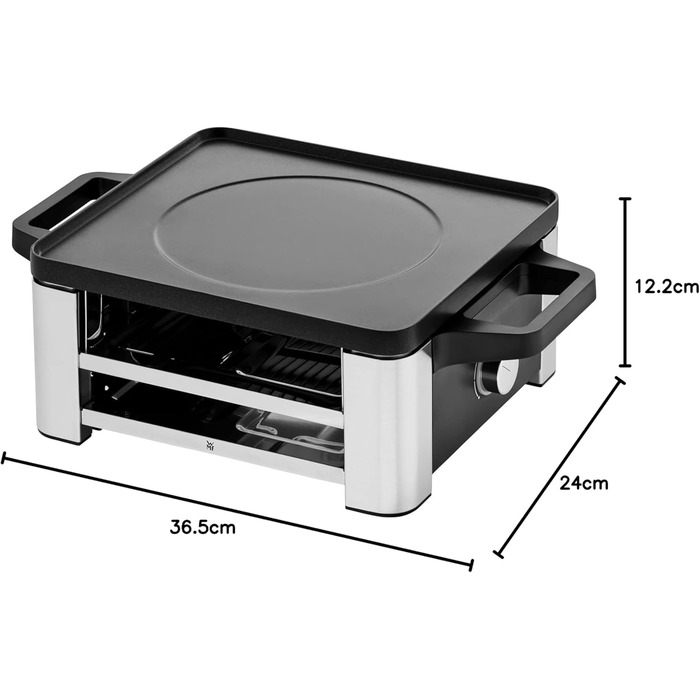 Раклет гриль зі сковородами та слайдерами, раклет 4 персони, 870 Вт, нержавіюча сталь матова