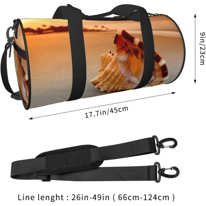 Спортивна дорожня сумка Морська раковина з принтом Конх, чорна, універсальний розмір