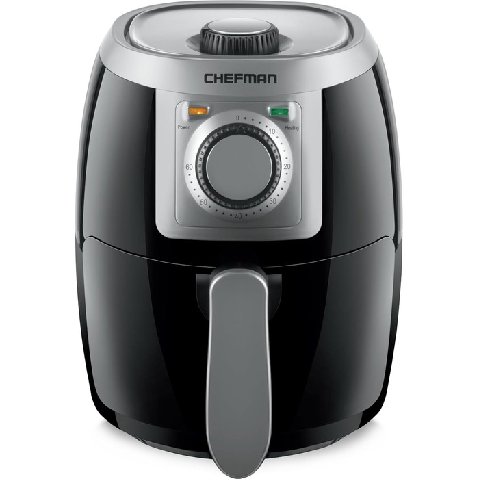 Фритюрниця Chefman TurboFry 1,9 літра, компактний розмір, 60-хвилинний таймер для швидкого та здорового приготування, для картоплі фрі, курки, м'яса, риби, овочів, можна мити в посудомийній машині, чорний