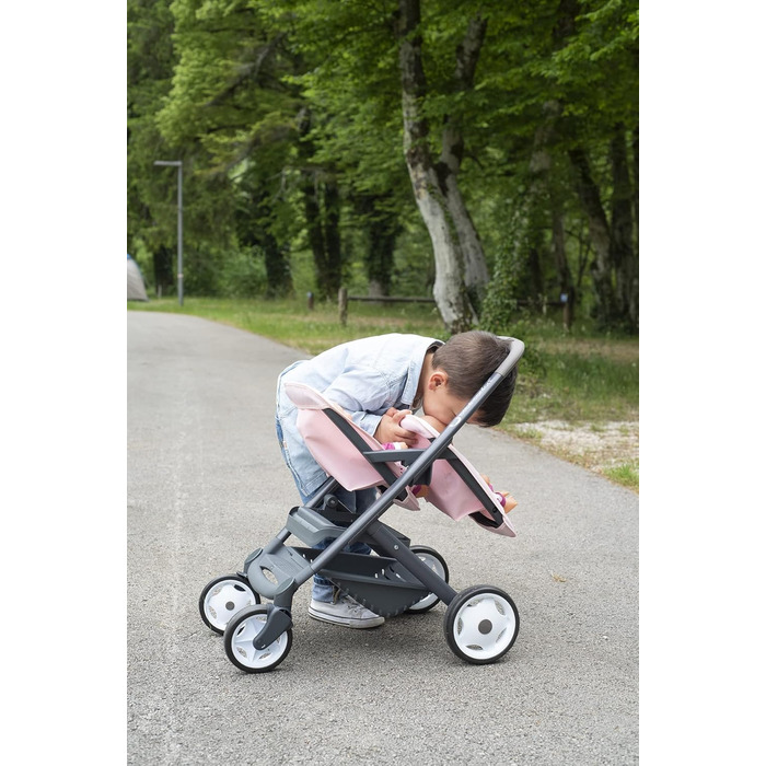 Коляска для двійні - для ляльок та ляльок - безшумні та різноспрямовані колеса - кошик для зберігання - 253216 Рожевий