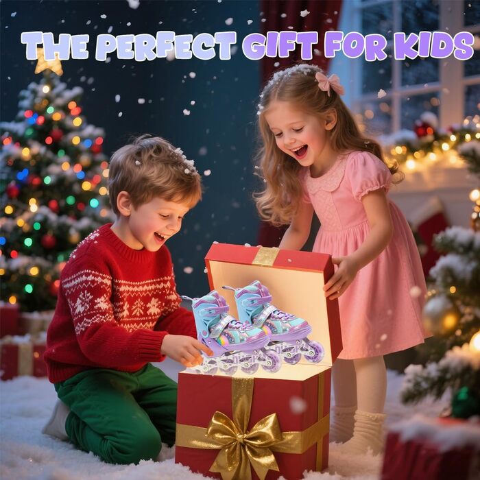 Роликові ковзани для дітей, дівчаток та хлопчиків, райдужний дизайн, дитячі роликові ковзани 4 розмірів для використання в приміщенні та на вулиці, розмір S (EU 28-31), фіолетовий