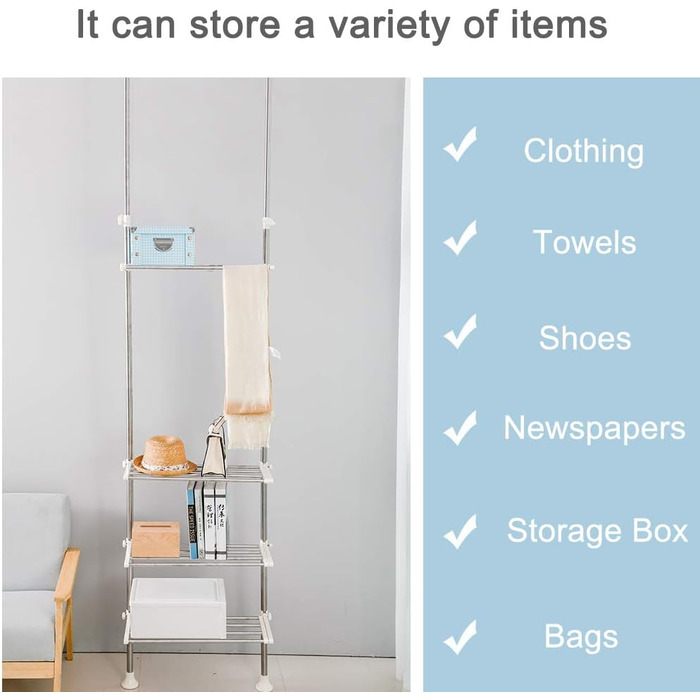 Рівнева стійка для білизни над туалетом, що економить місце у ванній кімнаті, подвійна натяжна штанга, стояча полиця, органайзер для полиць у ванній кімнаті, штанги для вішалок для одягу, не потрібно свердлити, колір слонової кістки, висота 295 см/116 дюй