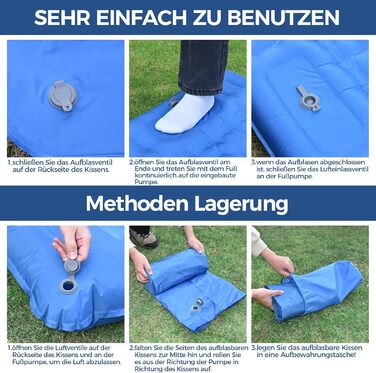 Килимок для сну NAPASA, потовщений надувний матрац 14 см із вбудованим насосом для ніг та подушкою, водонепроникний, килимок для сну з антипіреновим покриттям для походів, пляжу, подорожей, намету (синій) 3 шт. нашивки - синій