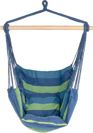 Підвісне крісло IB STYLE для саду, балкону - Зручне підвісне крісло, включаючи 2 подушки та комплект кріплення - Вантажопідйомність до 150 кг, тканинна поверхня з парусини 130x95 см, синій/зелений