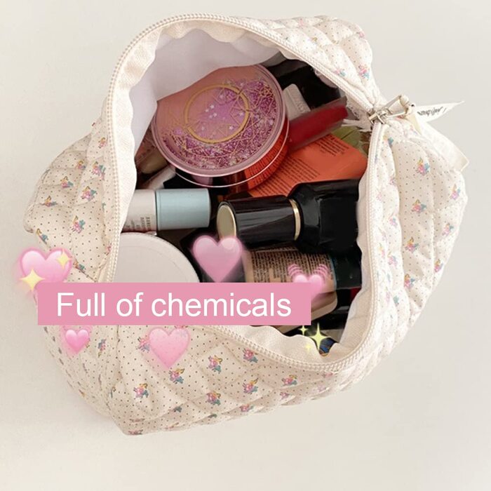 Жіноча косметичка, стьобана, м'яка бавовна, органайзер для подорожей, естетичний квітковий візерунок, косметичка, косметичка для ж