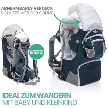 Переноска Fillikid - люлька на спині із захистом від сонця, поясом, дитячим рюкзаком і відділеннями для зберігання - рюкзак для по