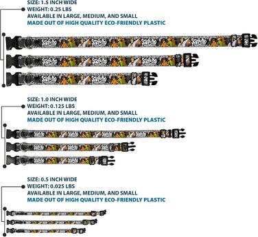 Нашийник для собак Buckle-Down Scooby Doo, пластикова застібка, багатоколірний, ширина 2,5 см, підходить для обхвату шиї 38-66 см, розмір L (DC-BKSR-WSD014-1.0-L). Ширина 2,5 см - підходить для обхвату шиї 38-66 см - великий розмір, багатоколірний.