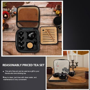 Абаодам Портативний Керамічний Набір для Чаювання Кунг-Фу з Чорним Чайником, Легкий у Догляді, Креативний Дизайн для Особистої Колекції або Сервірування Столу