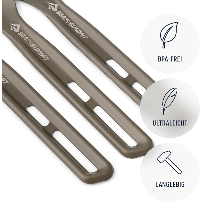 Набір столових приборів Frontier Ultralight - 1 особа, 3 предмети - Кемпінгова виделка, ложка та ніж карабін - Легкий - Кемпінговий посуд з твердого анодованого алюмінію - Гладке та матове покриття - 26 г виделка, ложка та ніж