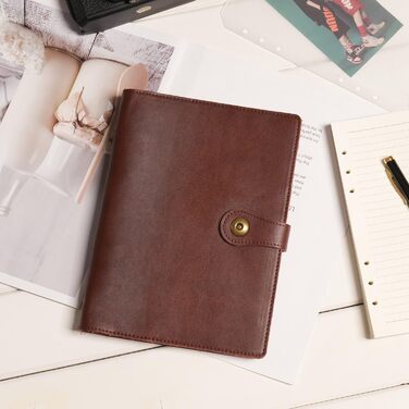 Блокнот Wonderpool з кільцями A5, що заповнюється шкіряним щоденником-органайзером, папка з кишенями, лінований папір, ручка для офісу, школи, ділових поїздок, планування письма (кава, A5) A5 кава