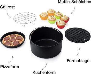 Набір аксесуарів Princess з 10 предметів для фритюрниці XL 4.5 л і 5.2 літра - підставка для горщиків, деко для піци, форма для торта, решітка для гриля, миска для кексів, 182012