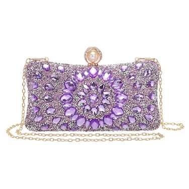 Вечірня сумочка для жінок, блискуче кришталеве клатч з ланцюжком на плече для весілля, вечірки, вихідних, світло-ліловий