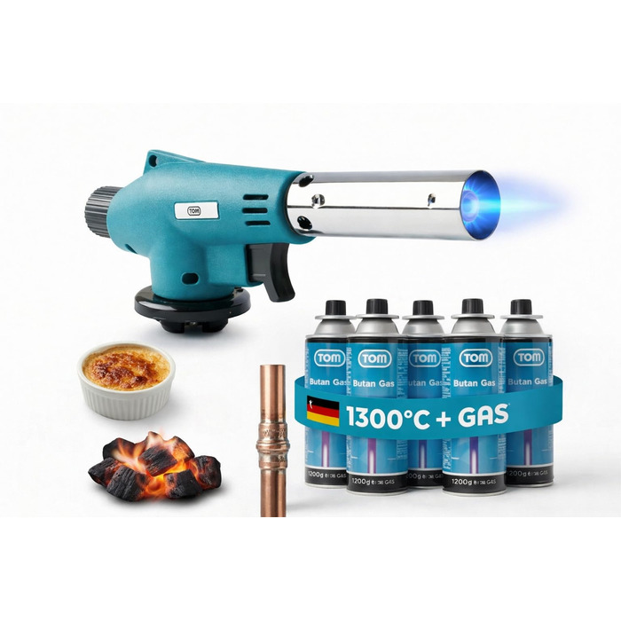 Газовий пальник TOM Кріплення для пальника Газові балончики з байонетним кріпленням MSF-1A для майстерні, саду, кухні тощо 1300C П&39єзорозпал Паяльний пальник Пальник Бунзена (газовий пальник з 4 газовими балончиками)