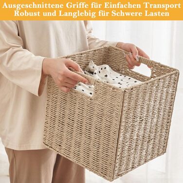 Набір плетених кошиків для зберігання з 4 предметів, складаний плетений кошик для зберігання Kallax, 28 x 28 x 28 см, міцний кошик для зберігання з ручками для полиць, комори, ванної кімнати, вітальні