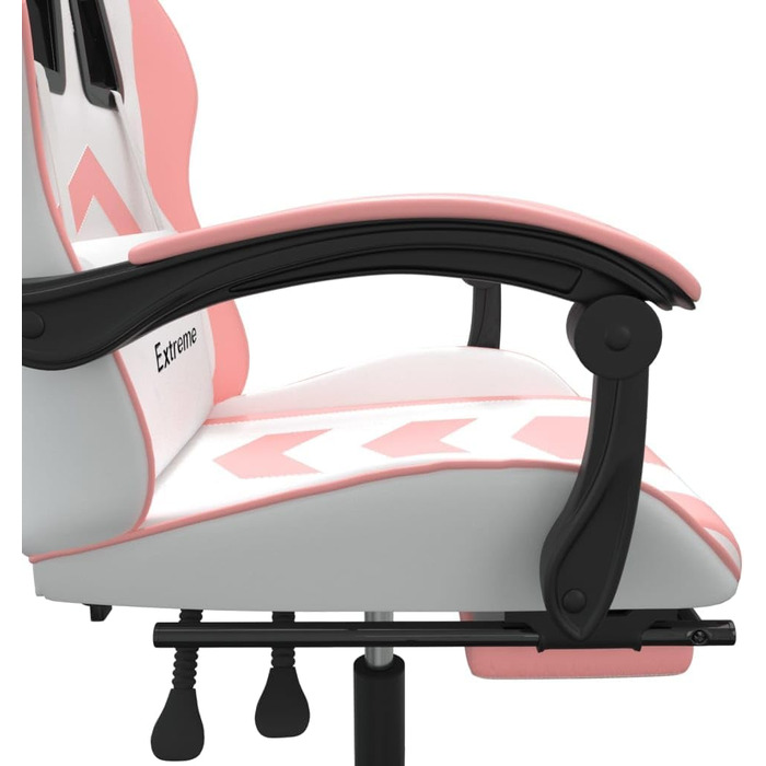 Обертовий ігровий стілець з підставкою для ніг, штучна шкіра, білий, рожевий