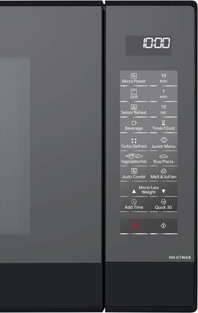 Мікрохвильова піч і гриль Panasonic NN-GT46KBSUG з поворотним столом, 31 літр, нержавіюча сталь, 1000 Вт, гриль 1100 Вт, 24 автоматичні програми, металева гриль, LCD дисплей, молодше меню, чорний