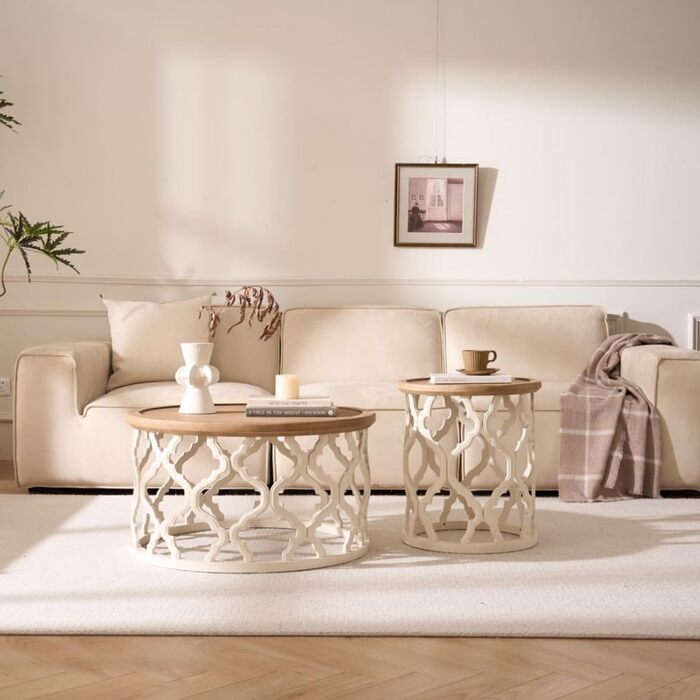 Круглий журнальний столик, дерев&39яний стіл для вітальні з ажурними ніжками, сучасний диванний столик з піднятими краями для вітальні/спальні, круглий журнальний столик Ø76x41см (Ø76x41см)