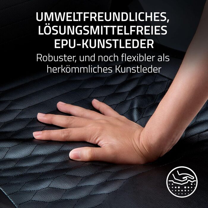 Ігрове крісло з адаптивною поперековою підтримкою (амортизація з піноматеріалу високої щільності, екологічно чиста шкіра EPU без розчинників, 4D підлокітники) Чорний Чорний Iskur V2, 2 -