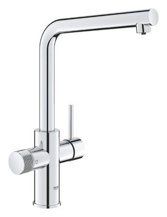 Змішувач для кухні GROHE Blue Pure Minta з функцією фільтрації (L-подібний поворотний вилив, одноотвірний монтаж), хром, 30600000, з фіксованим аератором