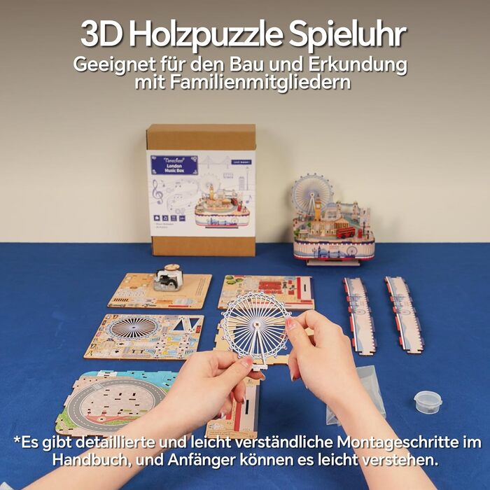 Музична скринька Tonecheer Дерев'яний 3D-пазл, набір моделей для сім'ї котів своїми руками для дорослих, обертова музична шкатулка, дерев'яні пазли Подарунки для прикраси будинку Подарунок на день народження Різдвяний підліток (Лондон)