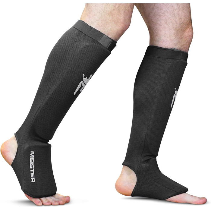 Накладки на гомілки та підйомники Meister MMA з еластичною м&39якою тканиною (пара), чорні, розмір S/M