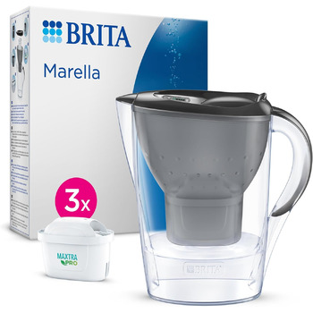 Фільтр для води BRITA Глечик-глечик Marella графіт (2,4 л) з 3 картриджами MAXTRA PRO All-in-1 фільтр для зменшення вмісту у воді вапняного нальоту, хлору, свинцю, міді та речовин, що погіршують смак