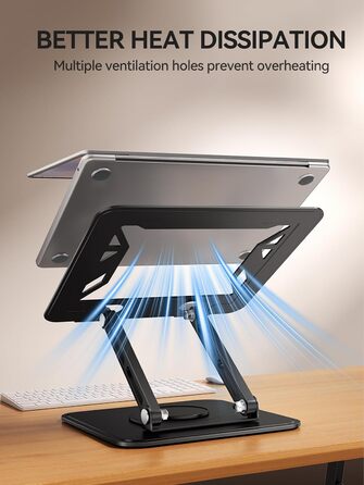 Підставка для ноутбука на стіл, регульована, з поворотним на 360 основами, ергономічна підставка для покращення постави, сумісна з MacBook Pro, Air та всіма ноутбуками від 10 до 15.6 дюймів Чорна