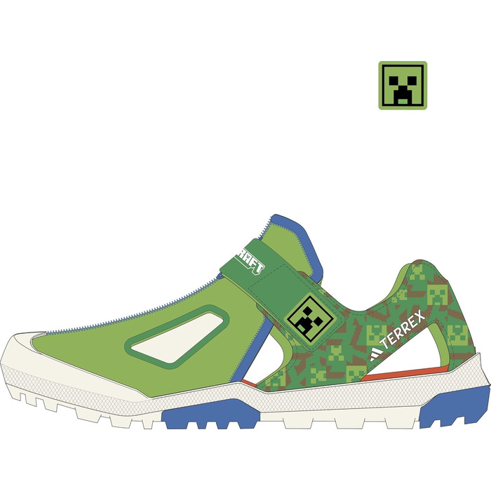 Сандалі Adidas Unisex Kinder Minecraft Terrex Captain Toey 2.0, 35 EU, напівлюцидний, лаймовий, синій, напівімпактний, помаранчевий