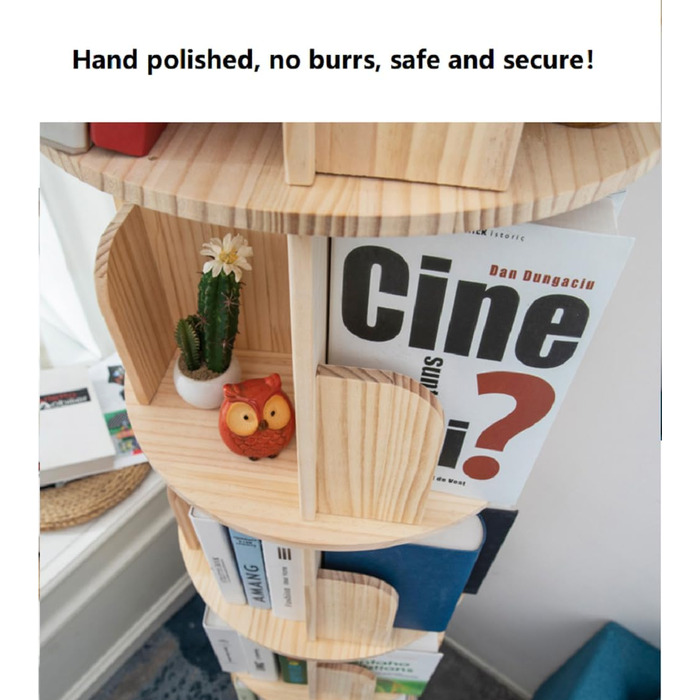 Обертова книжкова полиця Heehee з масиву дерева, дисплей на 360 градусів, підлогова книжкова полиця, полиця для зберігання для дітей та дорослих, багатофункціональний органайзер (5 рівнів)