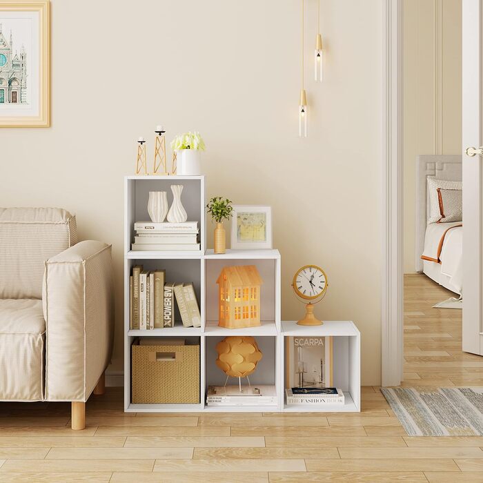 Біла полиця для книг та іграшок, книжкова полиця з 6 відділеннями, шафа для вітальні та спальні, перегородка кімнати з дерев&39яного композиту, кубічна полиця, сходинка 90x90x30 см SK027ws