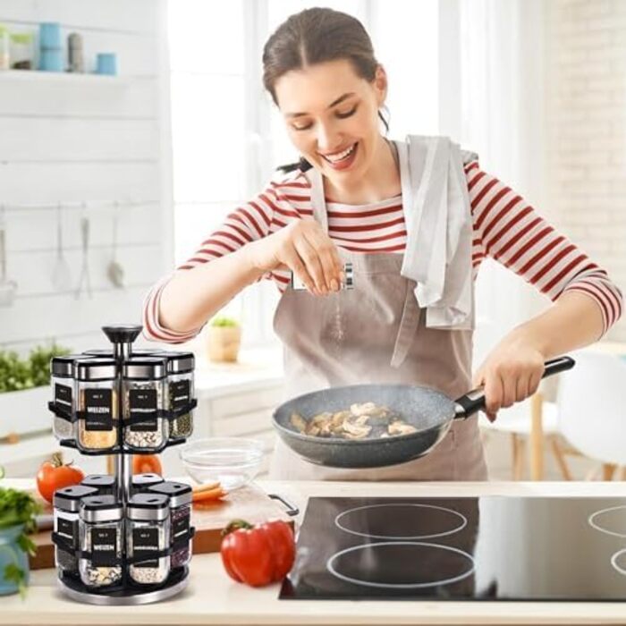 Дворівнева карусель для спецій, що обертається на 360, з 12 банками для спецій об&39ємом 120 мл, годинником на 360 (розмір отвору можна вибрати), обертовою підставкою для спецій, підставкою для спецій з нержавіючої сталі, набір органайзерів для спецій з 1