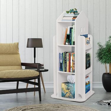 Рівнева обертова книжкова полиця для дітей, полиця, обертова полиця, біла, обертова книжкова полиця, підлогова полиця, дитяча книжкова полиця для спальні, вітальні, кабінету, 40x40x95 см, 3-