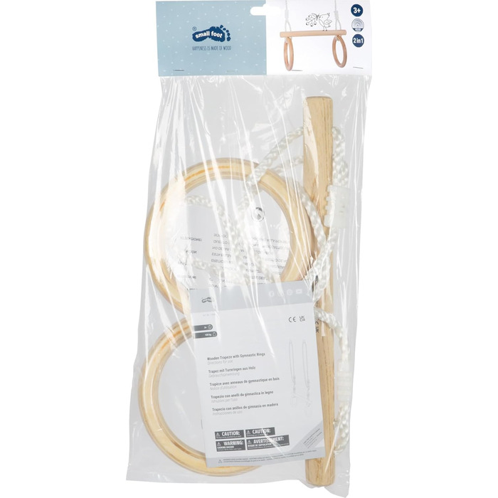 Маленька нога Трапеція з дерев'яними гімнастичними кільцями, для кріплення на гойдалці або рамі для лазіння, для дітей віком від 3